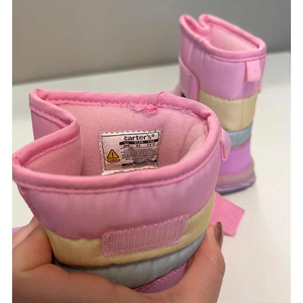 Carters Toddler Girls Lowen Light Up Snow Boots Pink Pastel Colorblock Size 8M